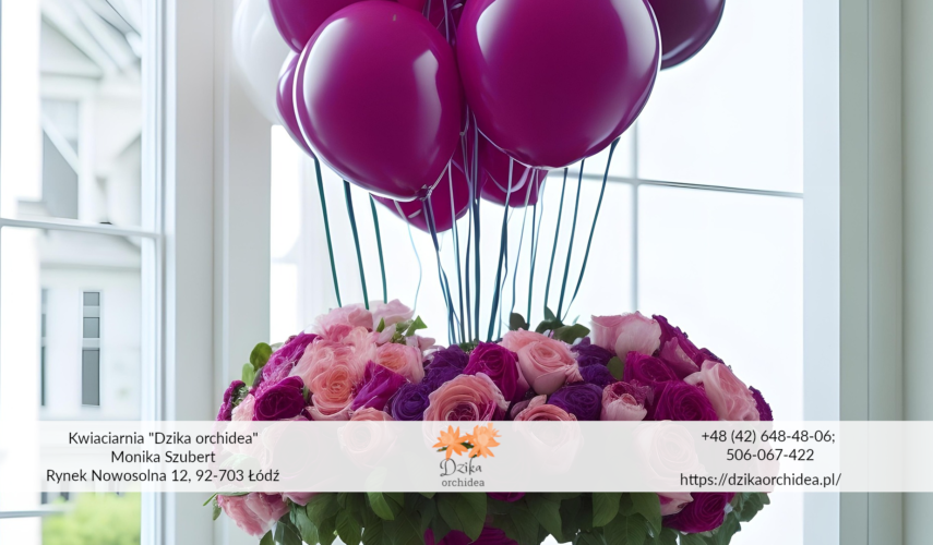 flower box z balonami różowe Flower box z żywych kwiatów Flower box ceny